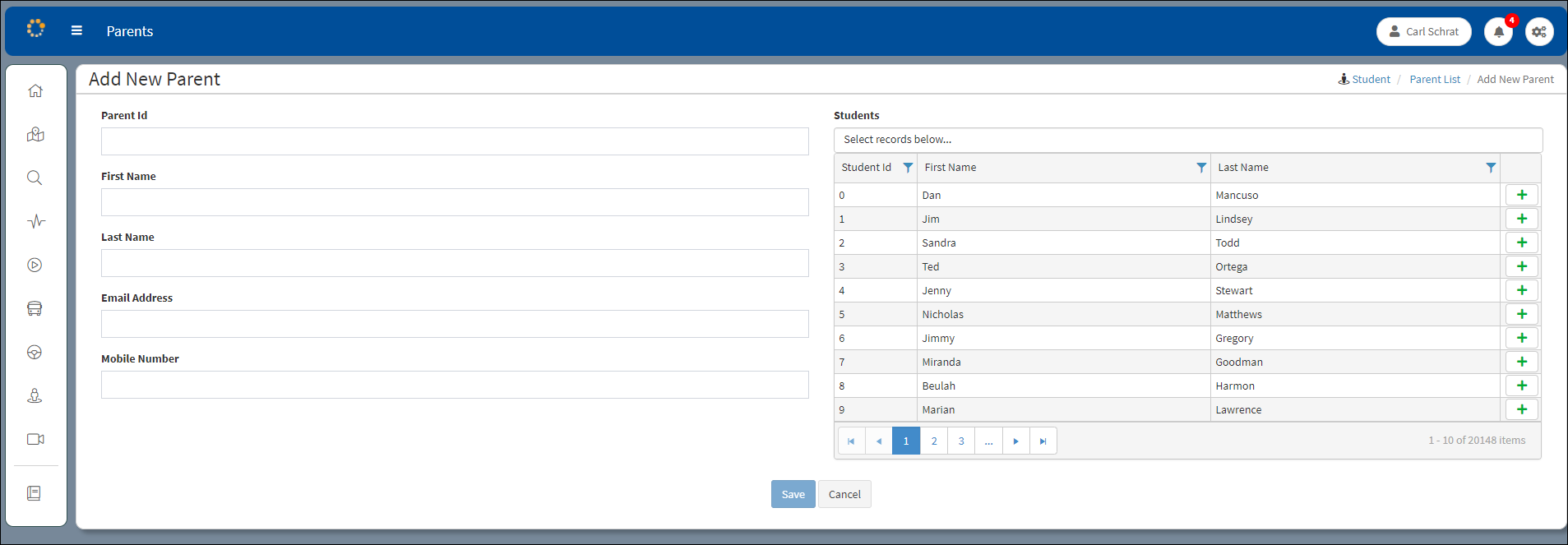 Add New Parent Dialog Box