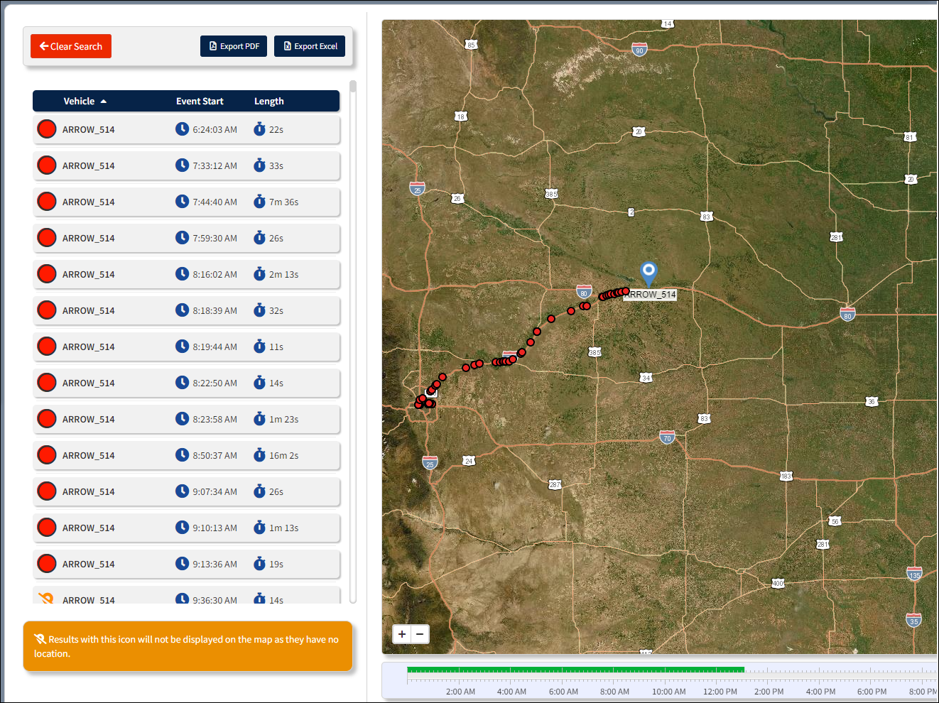 Insight Event Search Results (Multiple Vehicles)