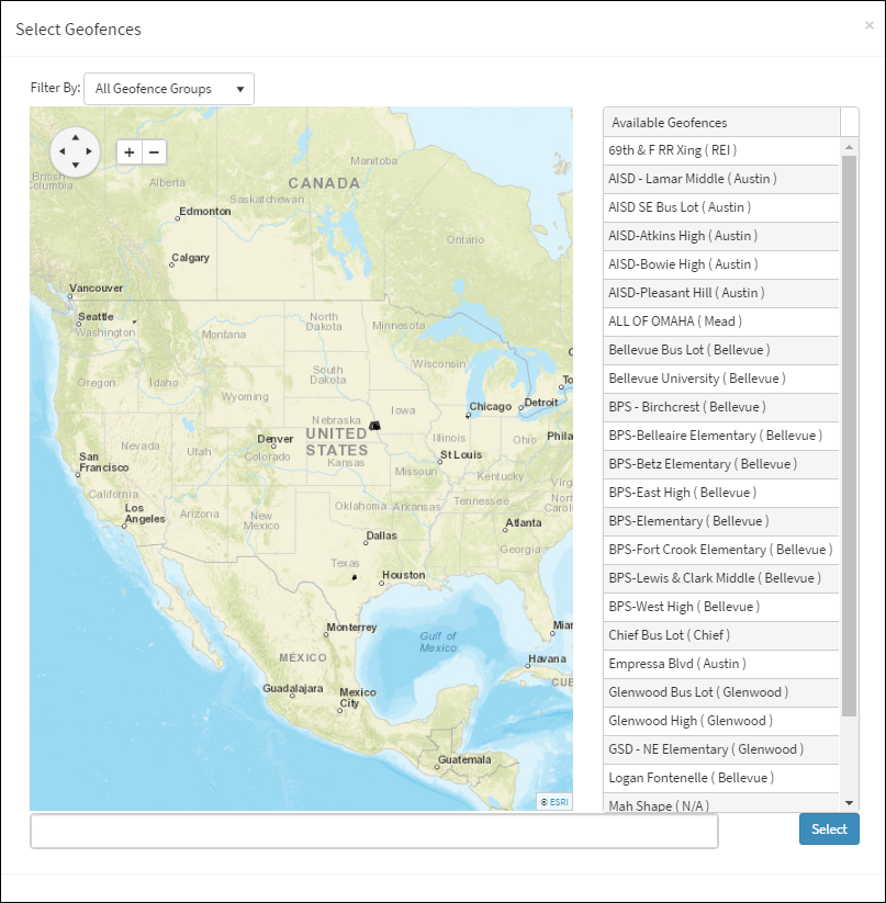 Select Geofences Map