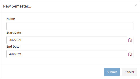 New Semester Dialog Box