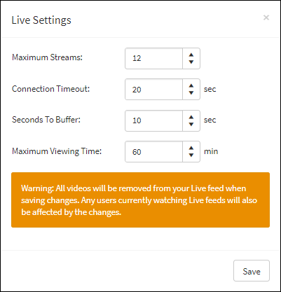 Live Settings Dialog Box