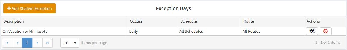 Exception Days Dialog Box