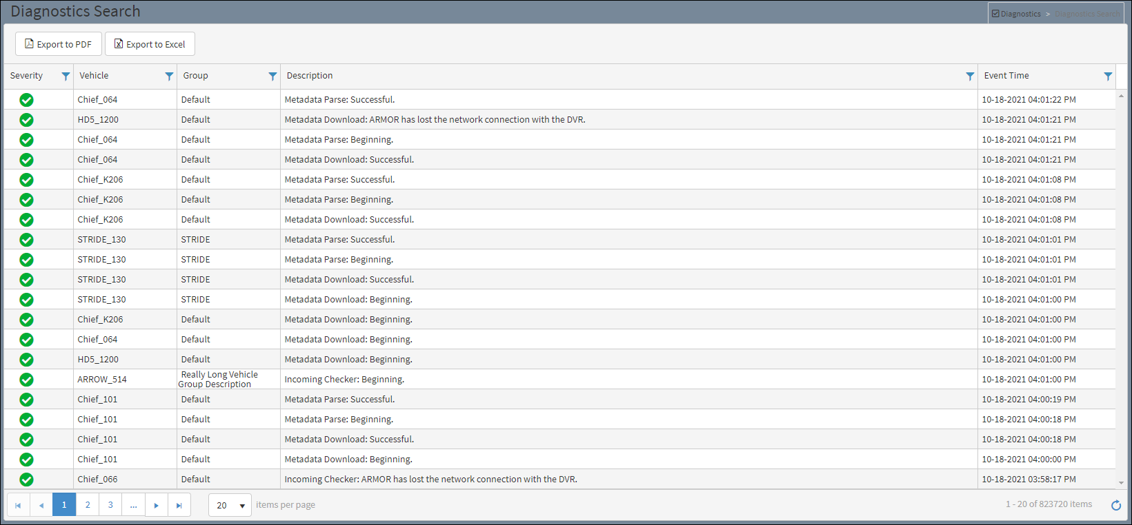 Diagnostics Search Window