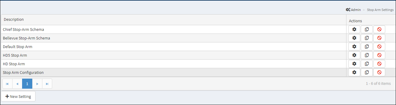 Stop Arm Settings List