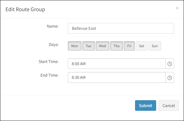 Edit Route Group Dialog Box