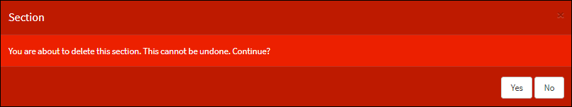 Delete Section Confirmation Message