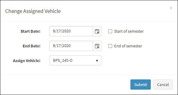 Change Assigned Vehicle Dialog Box