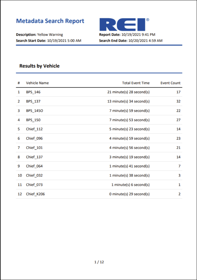 Results  By Vehicle Report