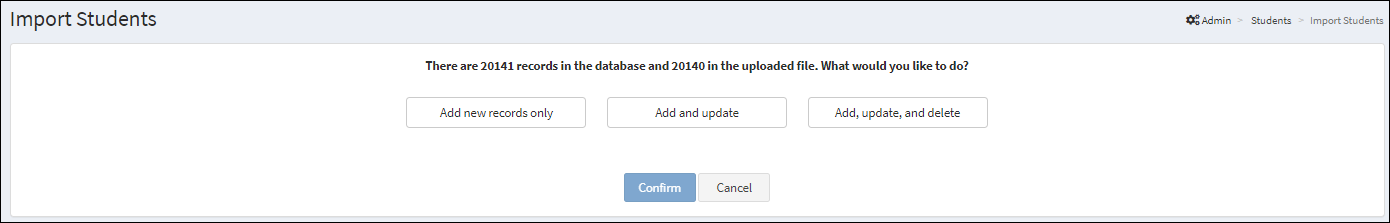 Students Record Count displayed with three function options