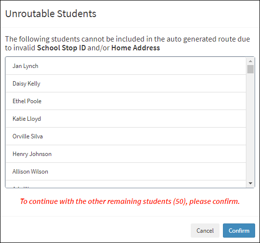 Unroutable Students Message