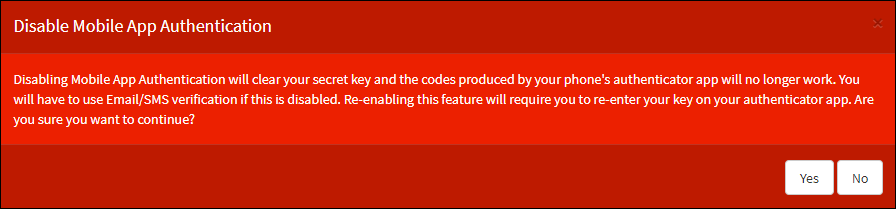 Disable Mobile App Authentication Message