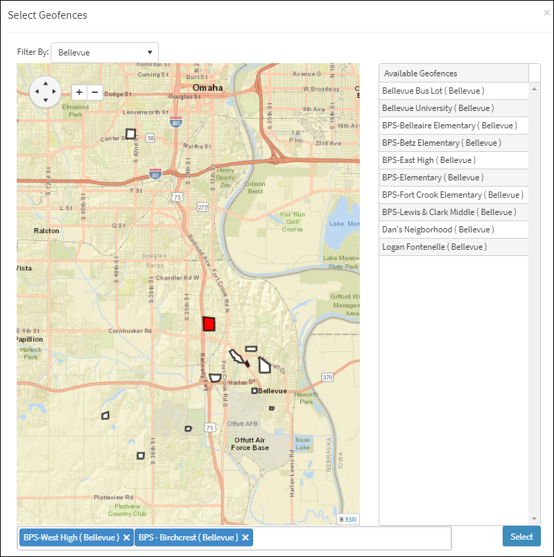 Geofence Group Selected from Filter By: Menu