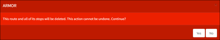 Delete Route Confirmation Message