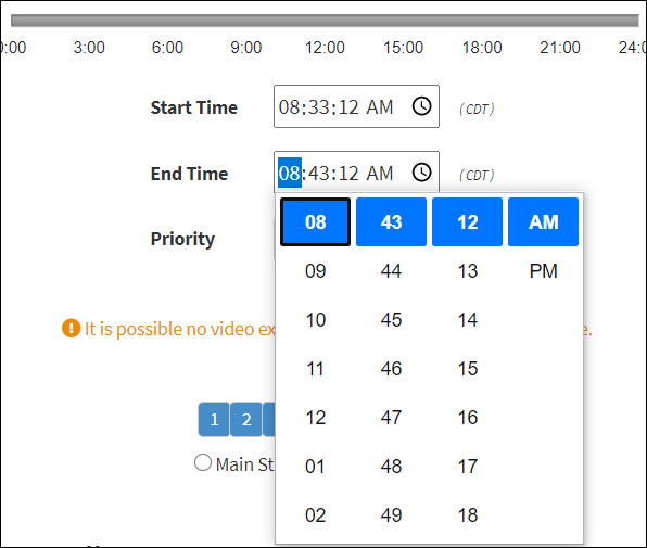 Selecting Start and End Time