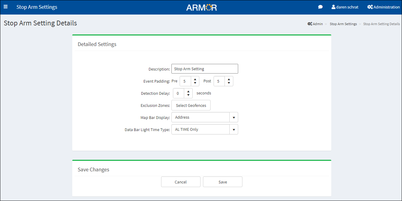 Stop Arm Setting Details Dialog Box