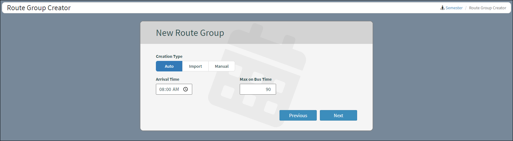 New Route Group Dialog Box