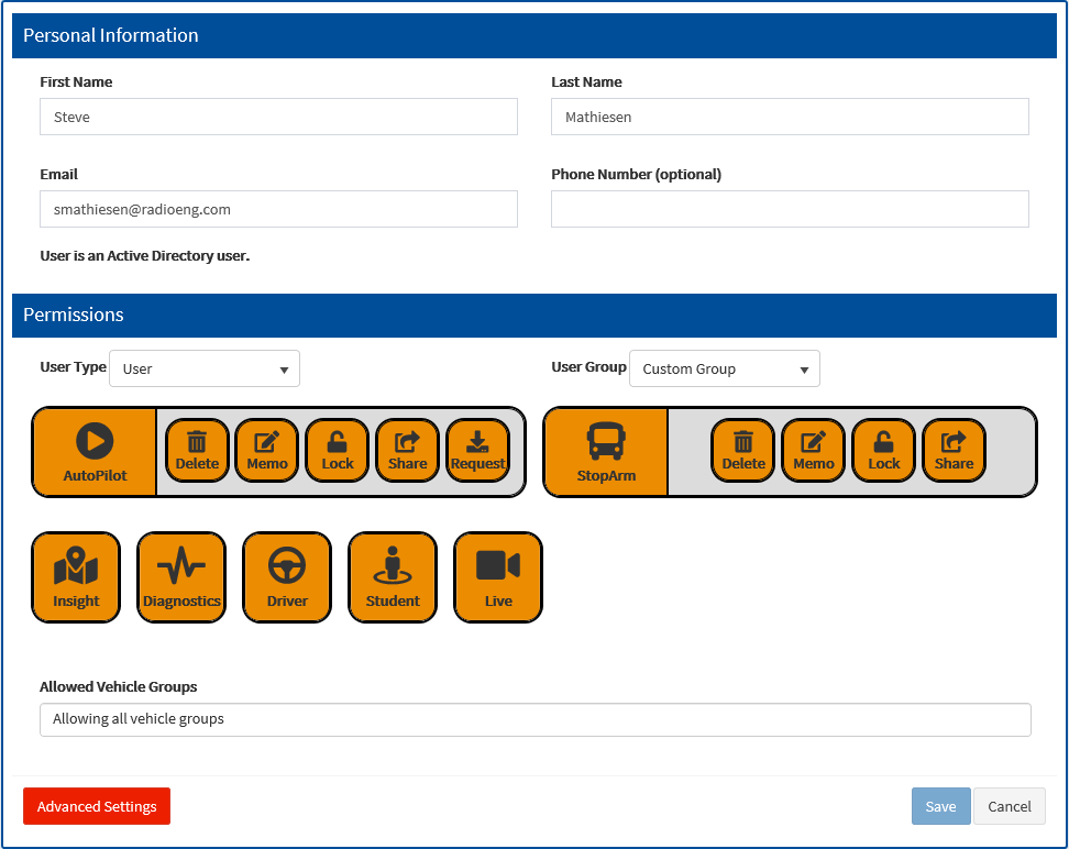 Edit User Window Created as an Active Directory user