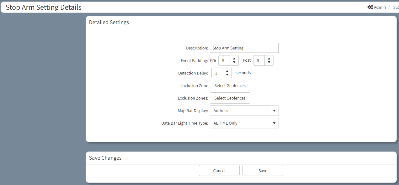 Stop Arm Setting Details Dialog Box