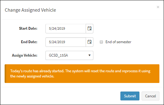 Vehicle change when Route already started