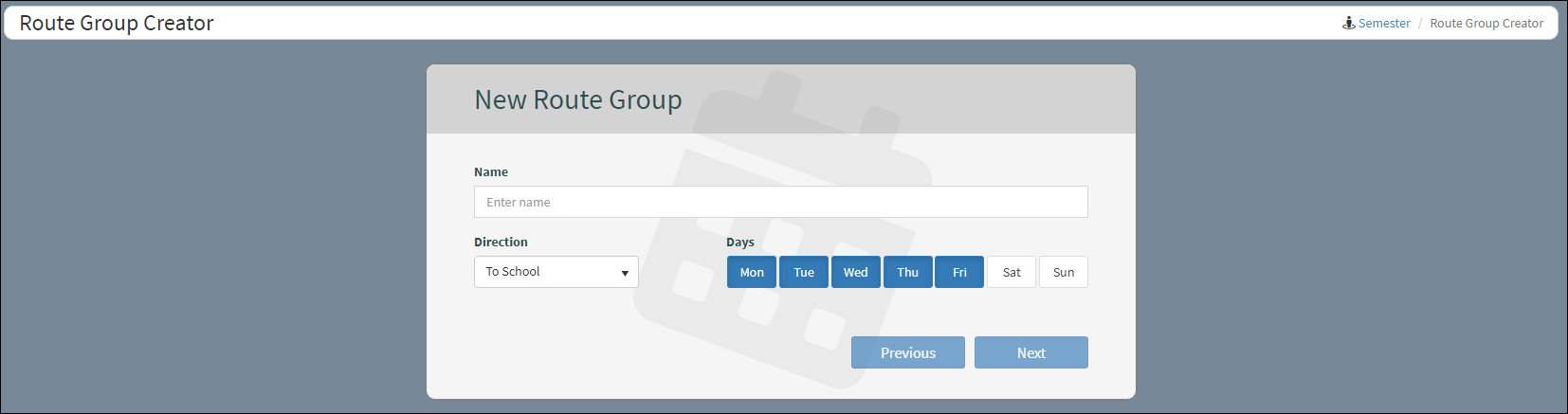 Route Group Creator Dialog Box