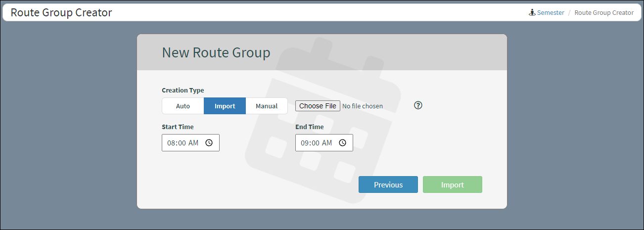 Select Import Route Creation