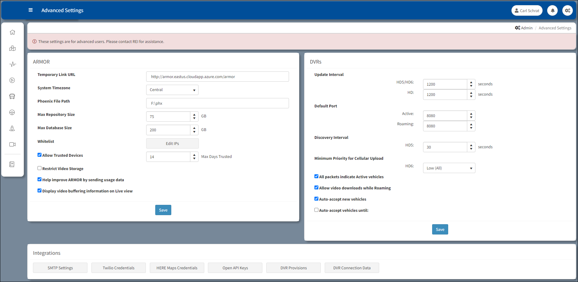 Advanced Settings On-Premise Install View