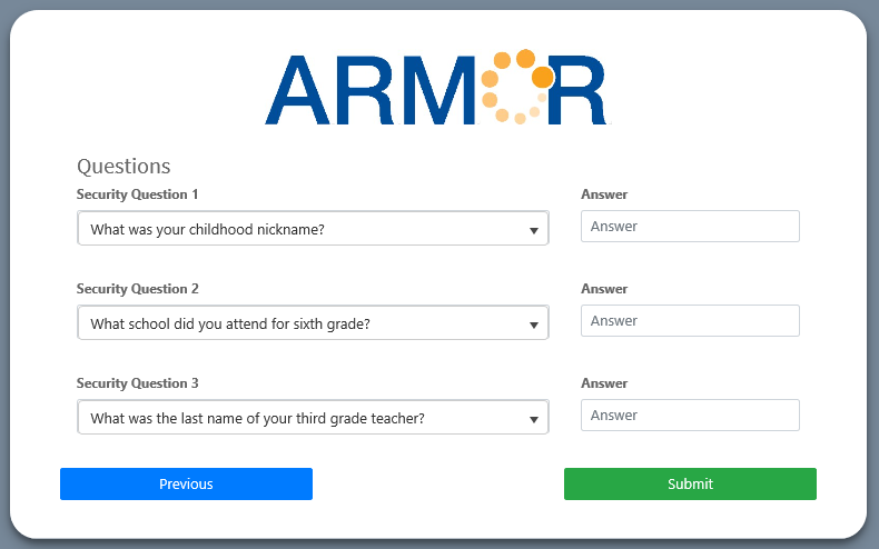 User Info, Password Questions