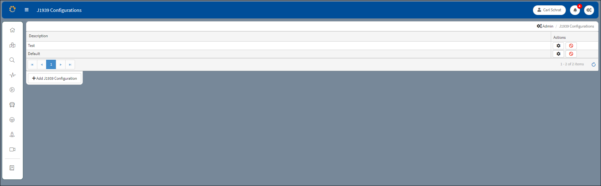 J1939 Configurations Window