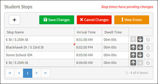 Stop Times with Pending Changes