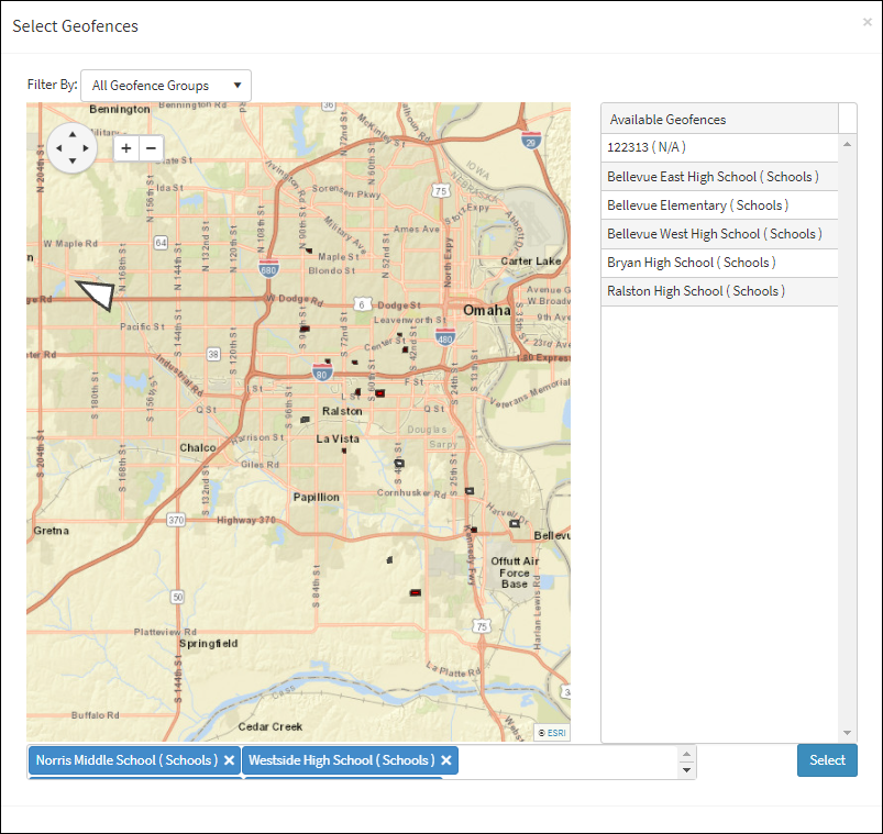 Scroll Arrows Appear on Select Geofences Window